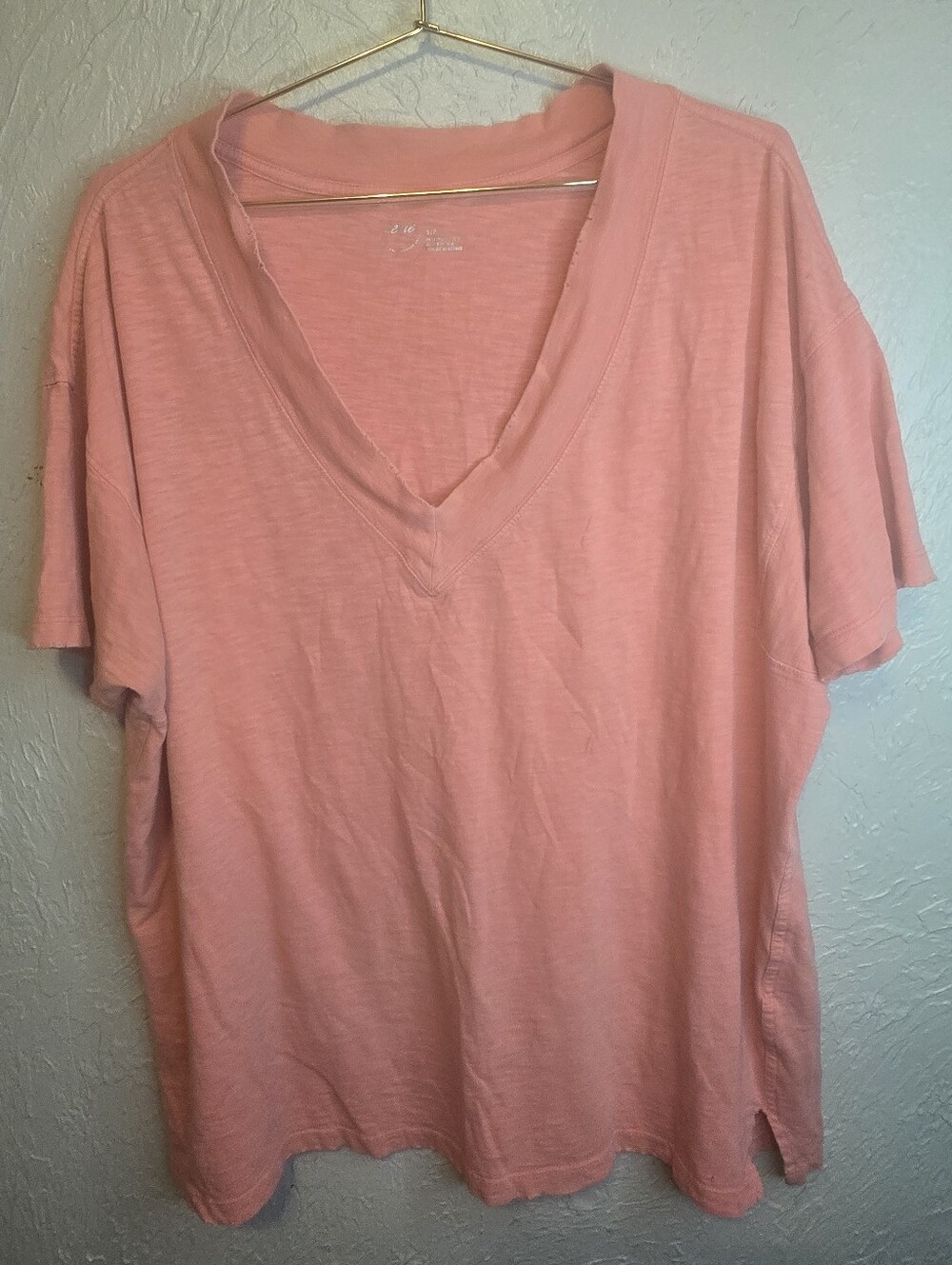 Aerie Oversized Pink V-Neck Slub Tee Soft Casual Lounge Top Small